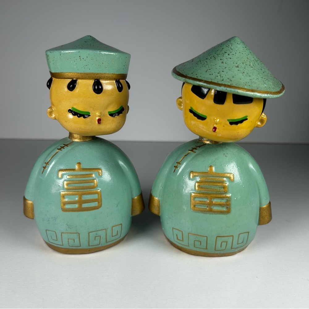 China Doll Ceramic Bubble Head Nodder Piggy Bank from 1960s Vintage Set of Two